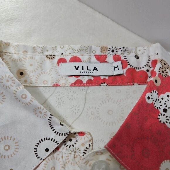 Vila Clothes  ANISETTE FLOWER SHIRT Womens Button-Down Blouse  Coral Tan-Size‎ M - Picture 7 of 11